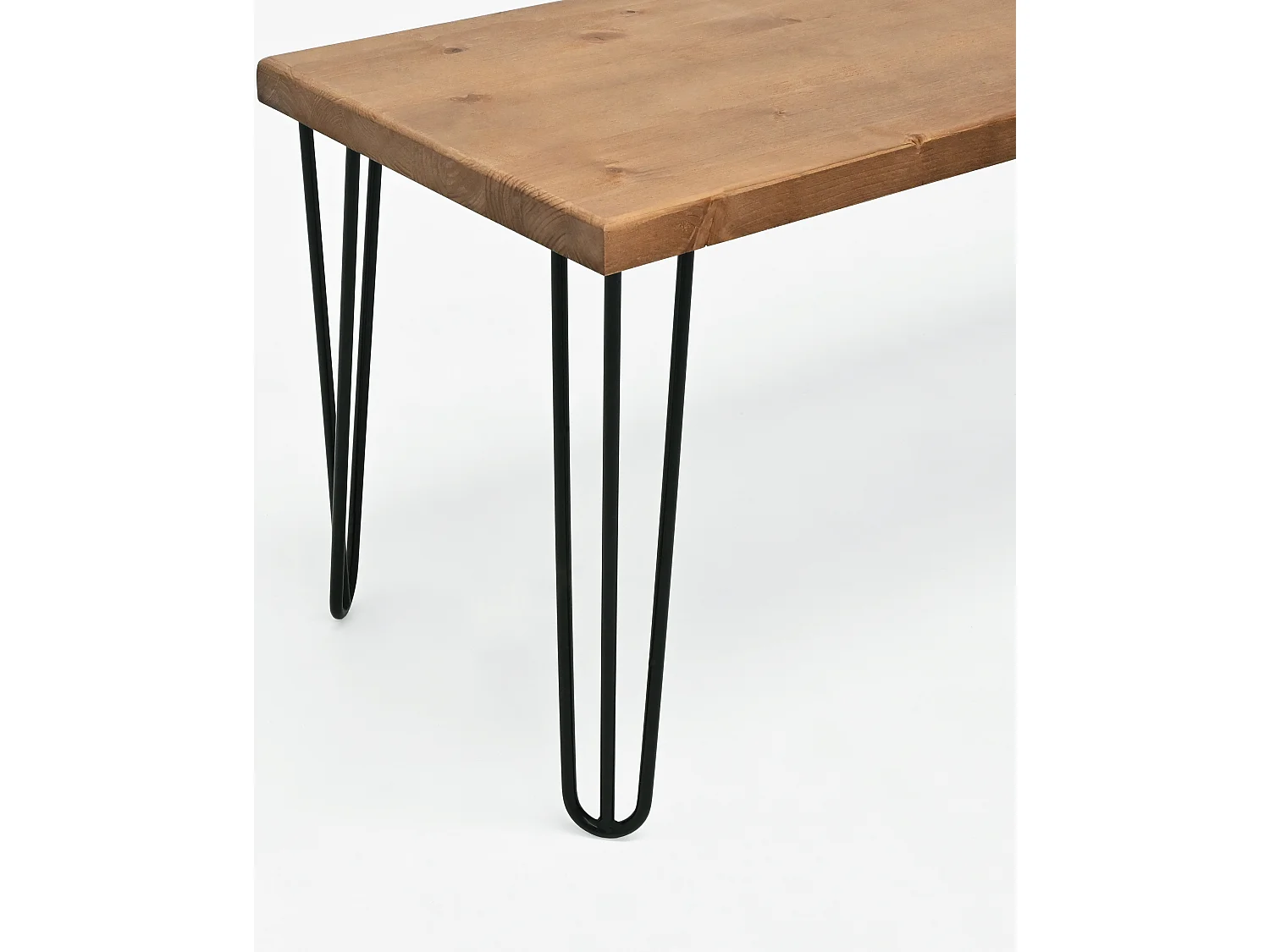 Banco de madera de pino rectangular Decowood para interiores en color roble oscuro con patas de hierro negras de 180cm estilo industrial - NOA - DECOWOOD