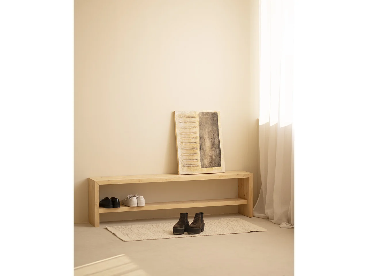 Panca per sacrpe in legno massello in tono rovere medio 145x45cm - TELVA - DECOWOOD