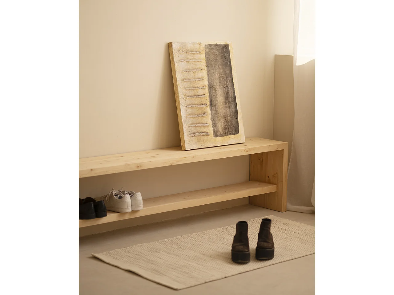 Panca per sacrpe in legno massello in tono rovere medio 145x45cm - TELVA - DECOWOOD