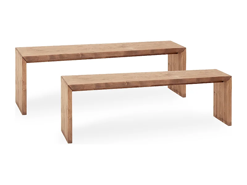 Ensemble 2 bancs en bois de sapin vieilli 165x45cm - TELVA - DECOWOOD