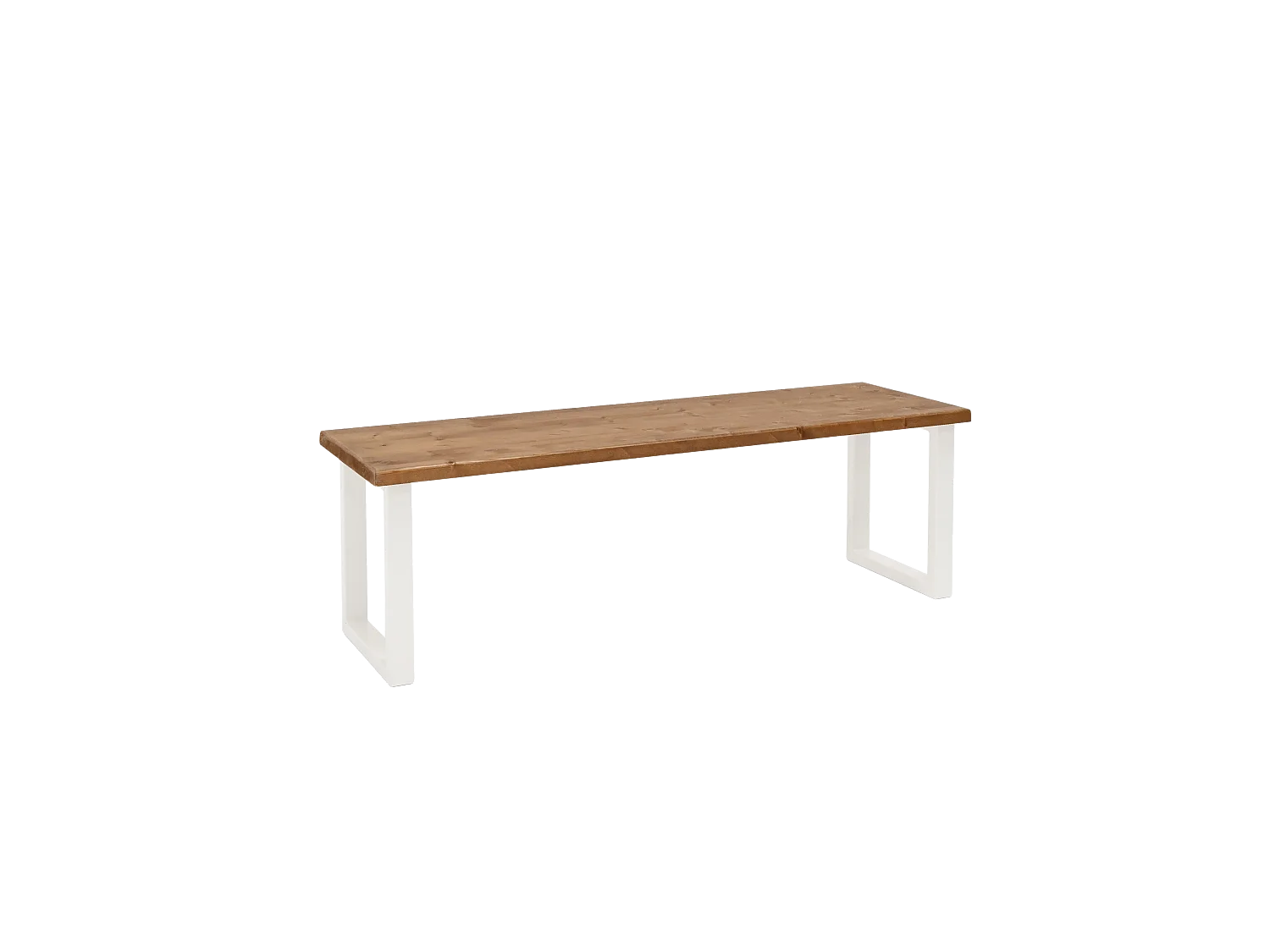 Banc en bois de pin et fer vieilli et blanc 140x45cm