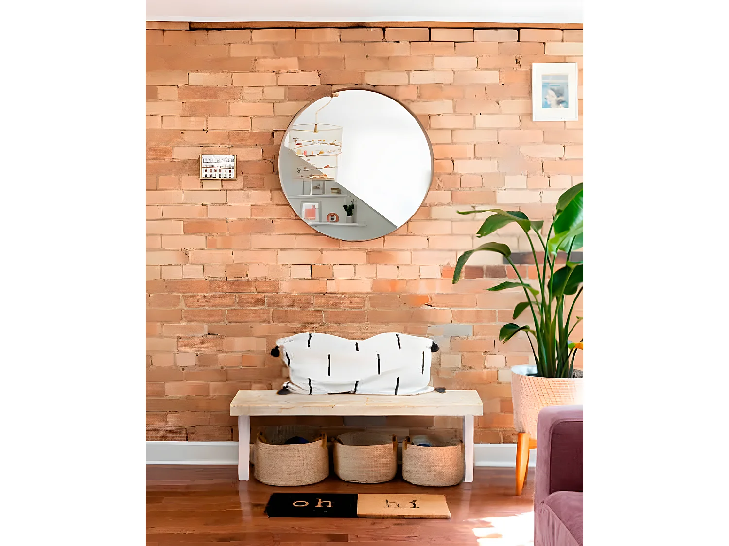 Banco de madera de pino rectangular Decowood para interiores en color natural con patas de hierro blancas de 160cm estilo industrial - NOA - DECOWOOD