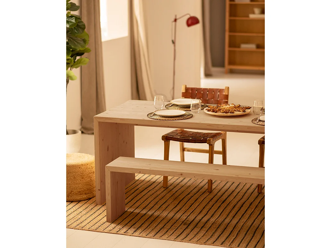 Kit de 2 bancos de madera de abeto rectangulares Decowood para interiores en color roble medio de 165x45cm - TELVA - DECOWOOD