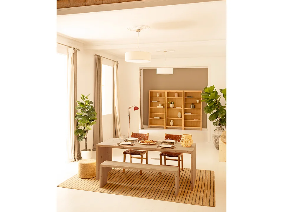 Kit de 2 bancos de madera de abeto rectangulares Decowood para interiores en color roble medio de 165x45cm - TELVA - DECOWOOD