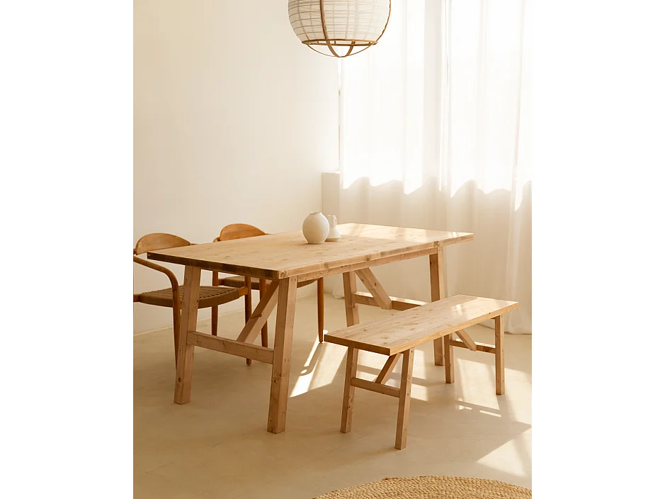 Panca rettangolare in legno masello in tono marrone chiaro 150x45cm - SIEP - DECOWOOD