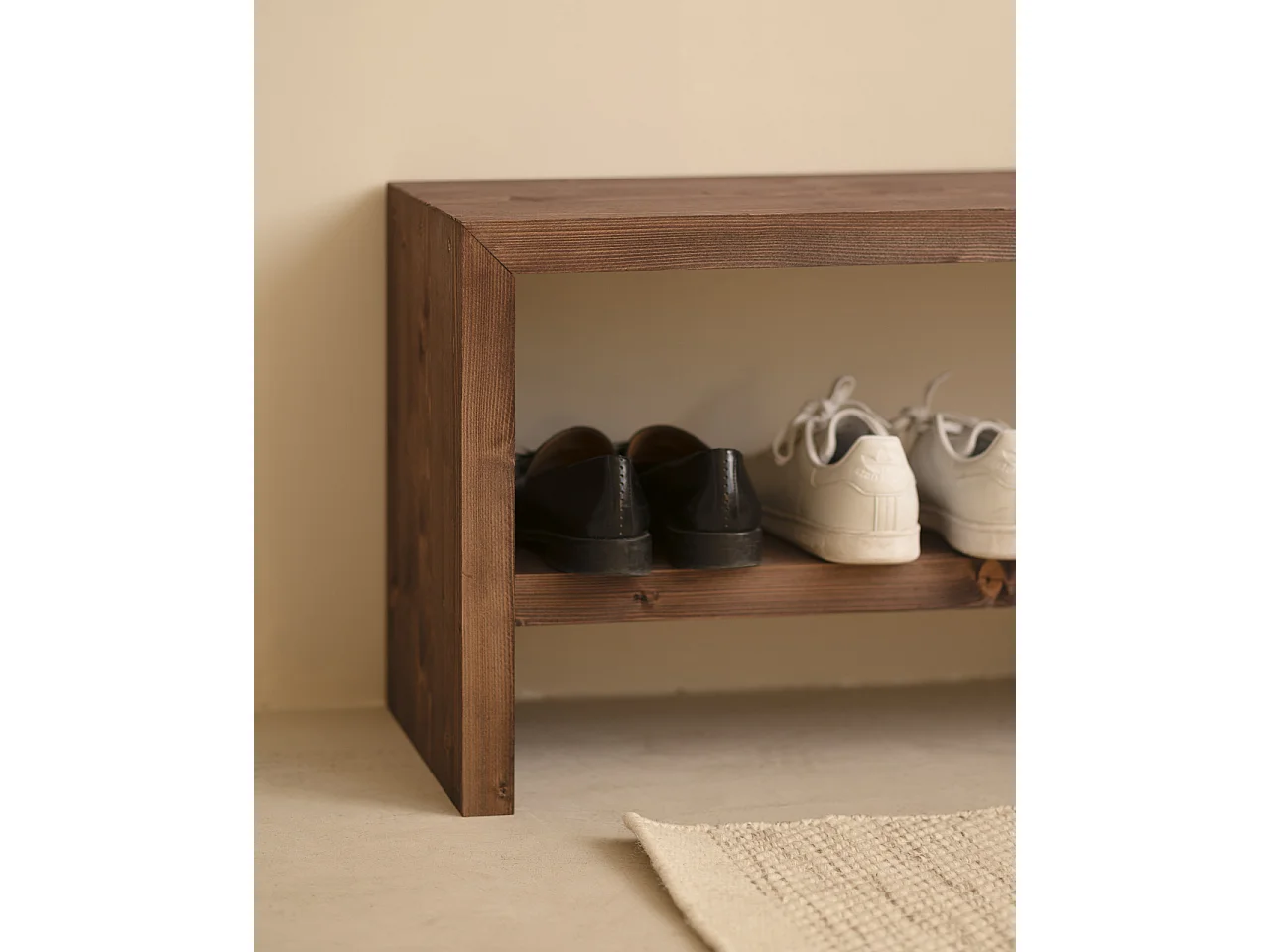 Banc à chaussures en bois de sapin ton marron 145x45cm - TELVA - DECOWOOD