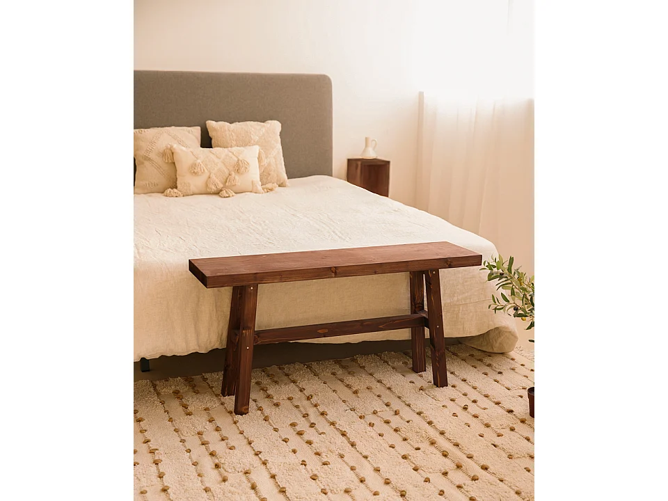 Banqueta de madera maciza en tono nogal de 100x50cm - BATÁN - DECOWOOD