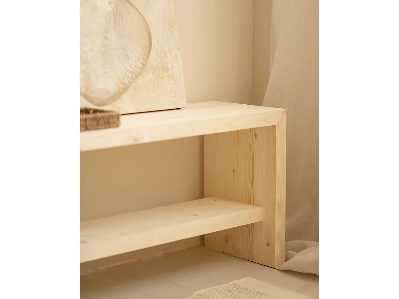 Banco / zapatero de madera maciza de abeto Decowood en tono natural de 165x45cm - TELVA - DECOWOOD