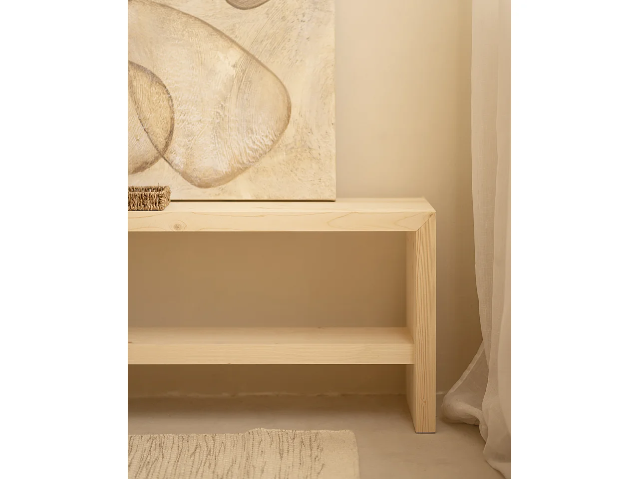 Banco / zapatero de madera maciza de abeto Decowood en tono natural de 165x45cm - TELVA - DECOWOOD