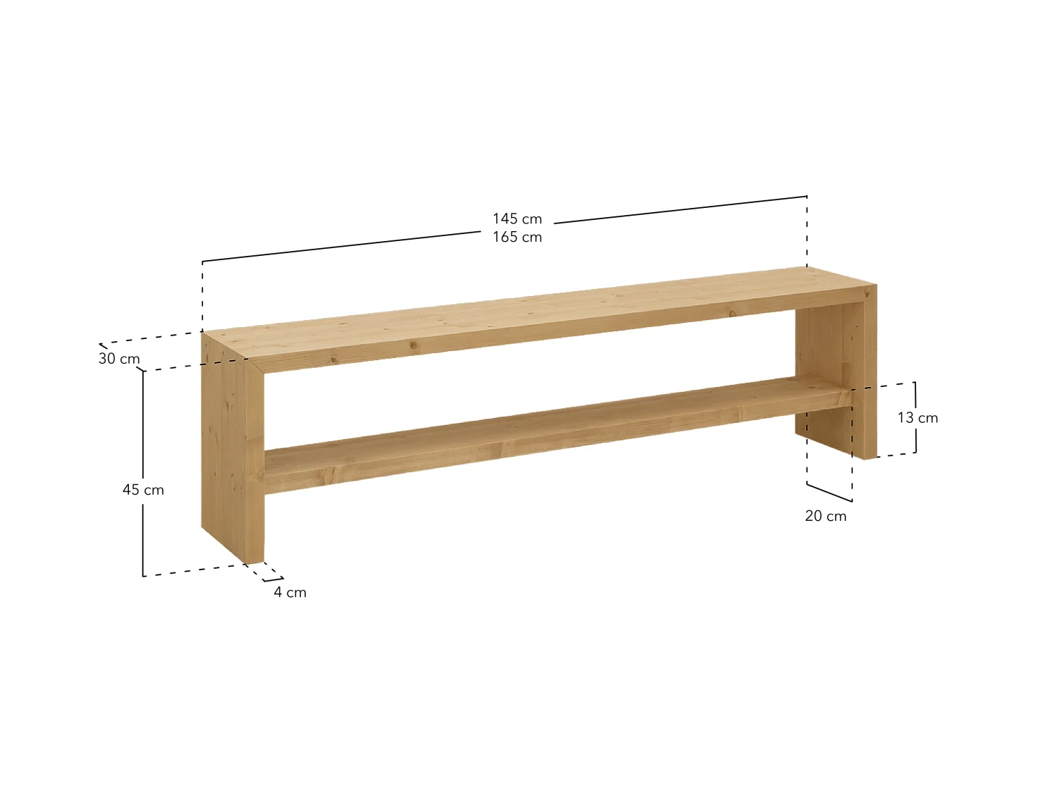 Banco / zapatero de madera maciza de abeto Decowood en tono natural de 165x45cm - TELVA - DECOWOOD
