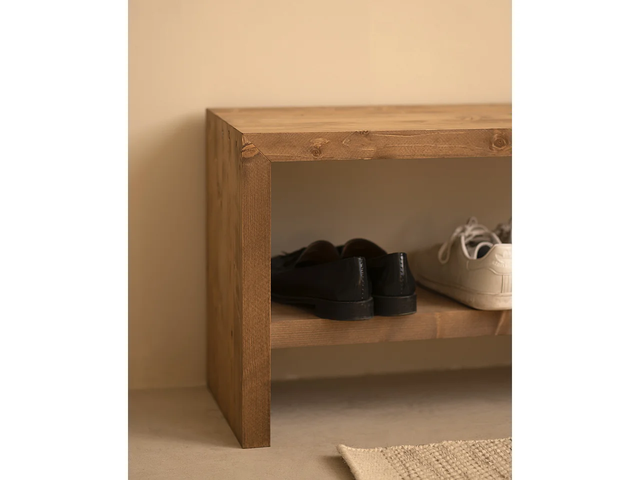 Banc à chaussures en bois de sapin ton vieilli 145x45cm - TELVA - DECOWOOD