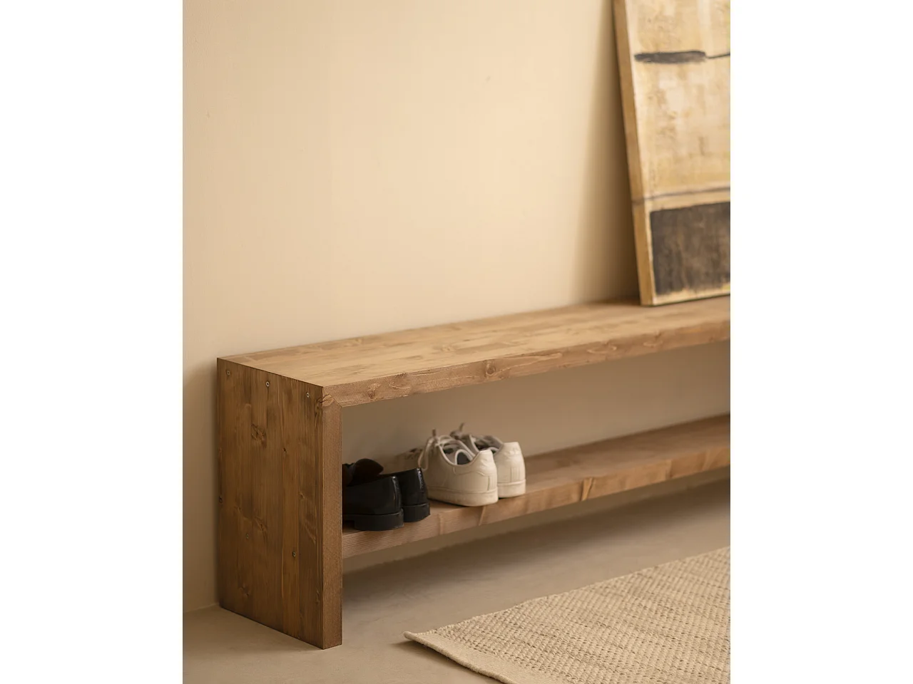 Panca per sacrpe in legno massello in tono rovere scuro 145x45cm - TELVA - DECOWOOD