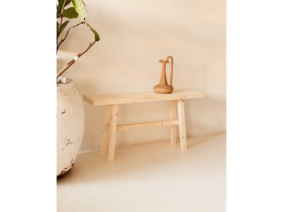 Banqueta de madera maciza en tono natural de 100x50cm - BATÁN - DECOWOOD