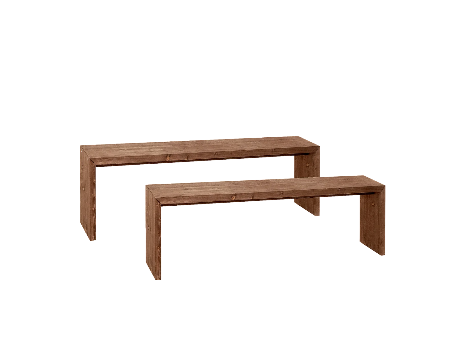 Kit de 2 bancos de madera de abeto rectangulares Decowood para interiores en color nogal de 165x45cm - TELVA - DECOWOOD