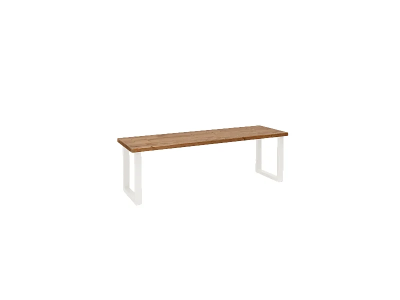 Banc en bois de pin et fer vieilli et blanc 100x45cm