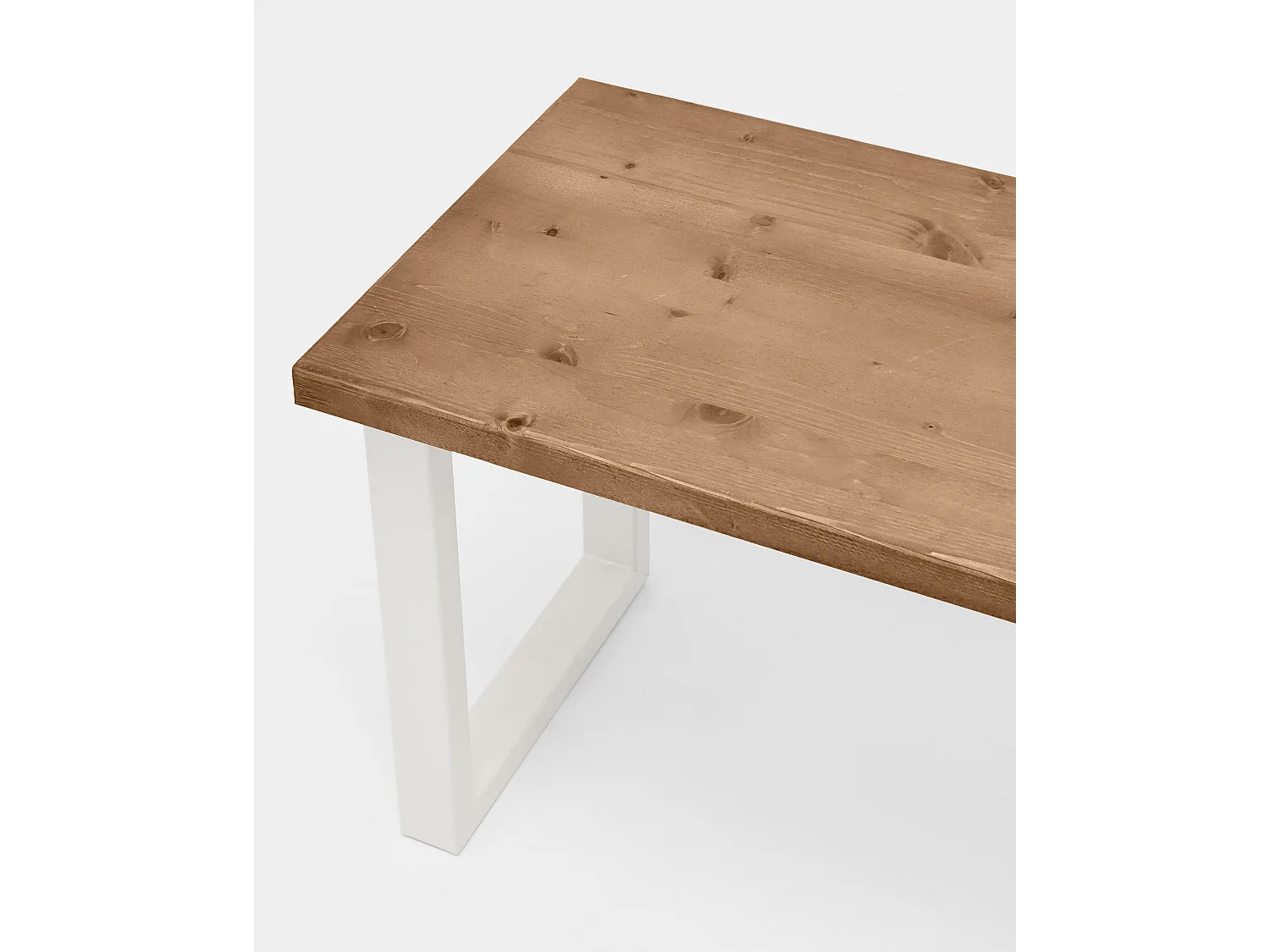 Banc en bois de pin et fer vieilli et blanc 100x45cm