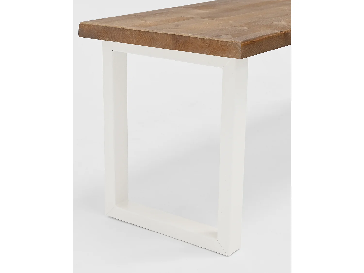 Banc en bois de pin et fer vieilli et blanc 100x45cm