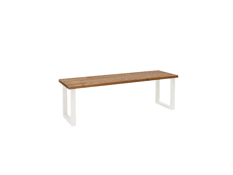 Banc en bois de pin et fer vieilli et blanc 100x45cm