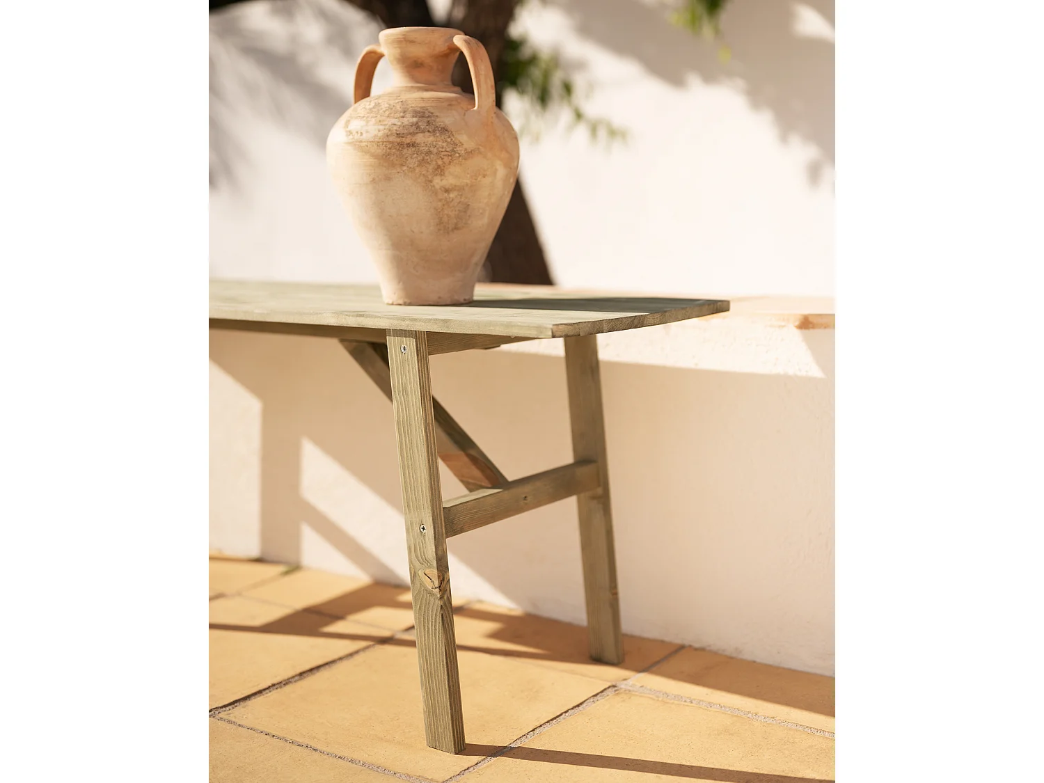 Panca decorativa in legno massello in tono verde 120x45cm - SIEP - DECOWOOD