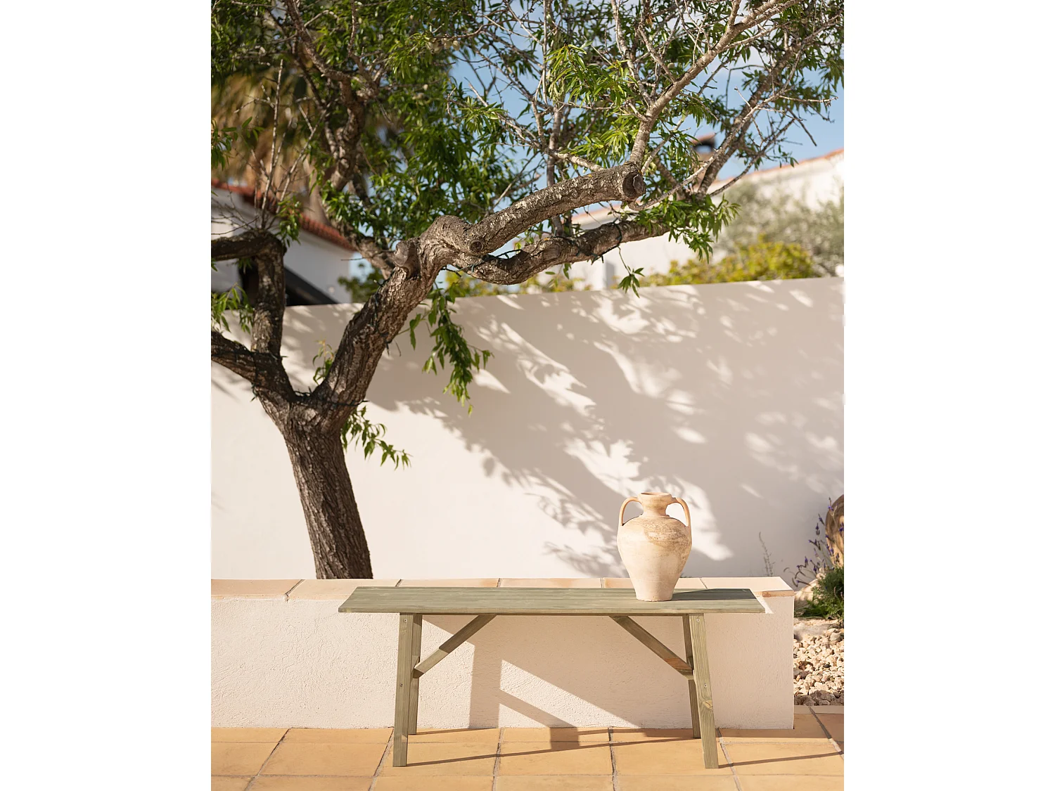 Panca decorativa in legno massello in tono verde 120x45cm - SIEP - DECOWOOD