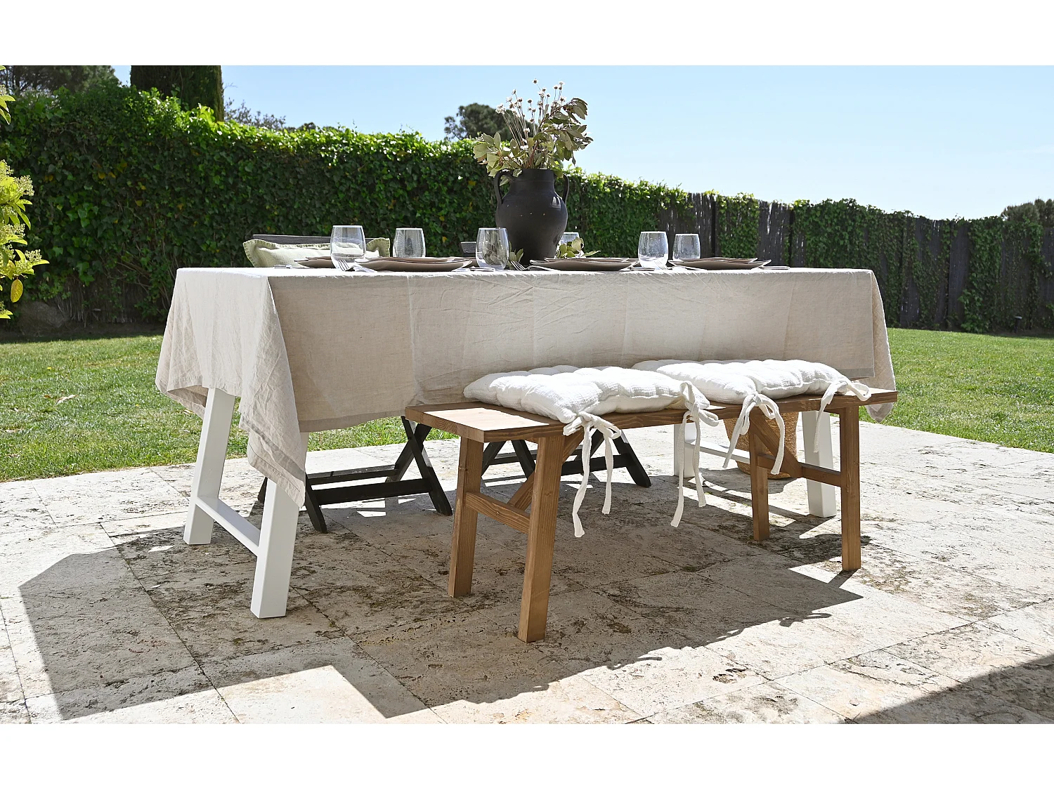 Panca rettangolare in legno masello in tono marrone scuro 115x45cm - SIEP - DECOWOOD