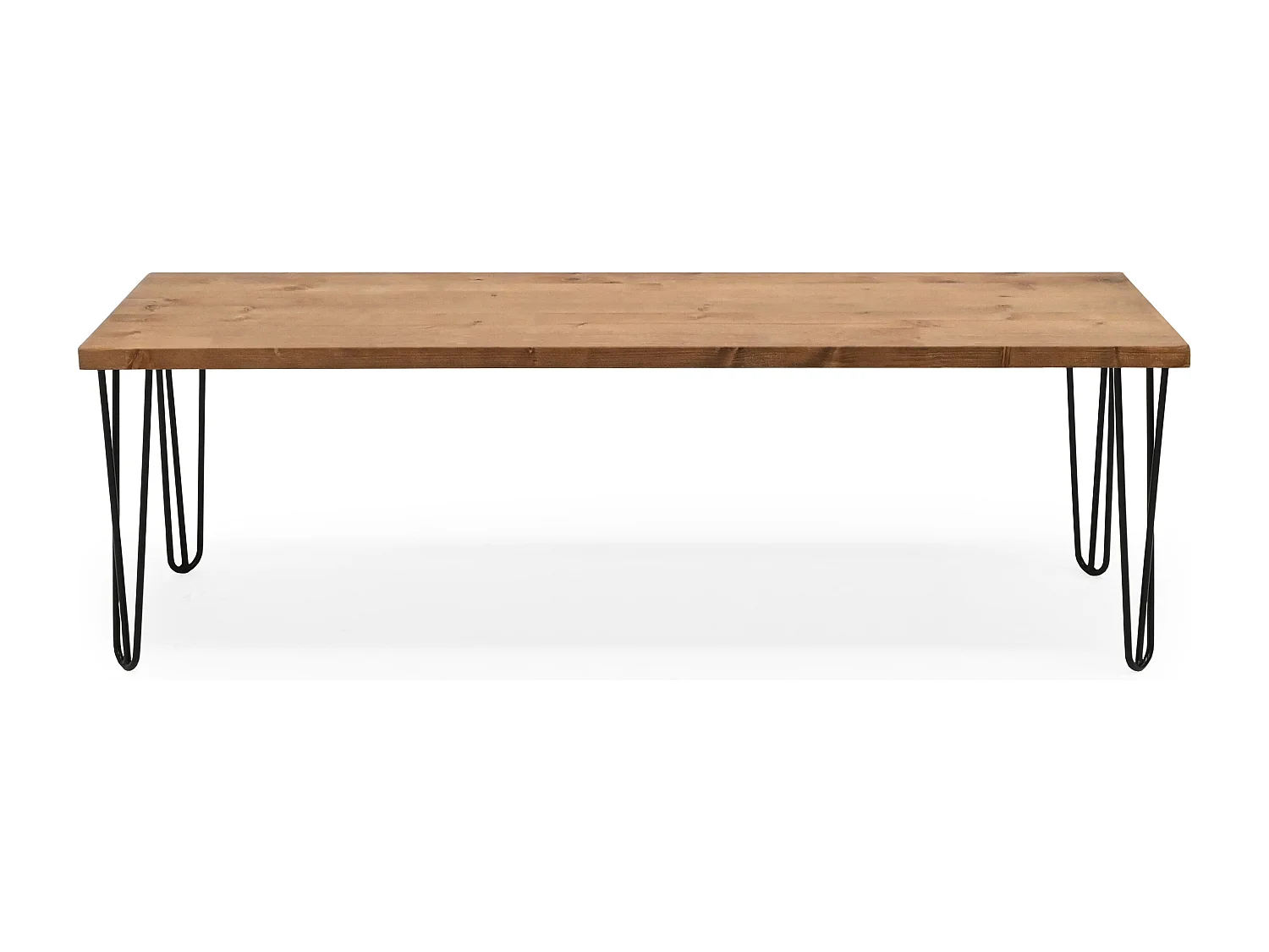 Banco de madera de pino rectangular Decowood para interiores en color roble oscuro con patas de hierro negras de 160cm estilo industrial - NOA - DECOWOOD