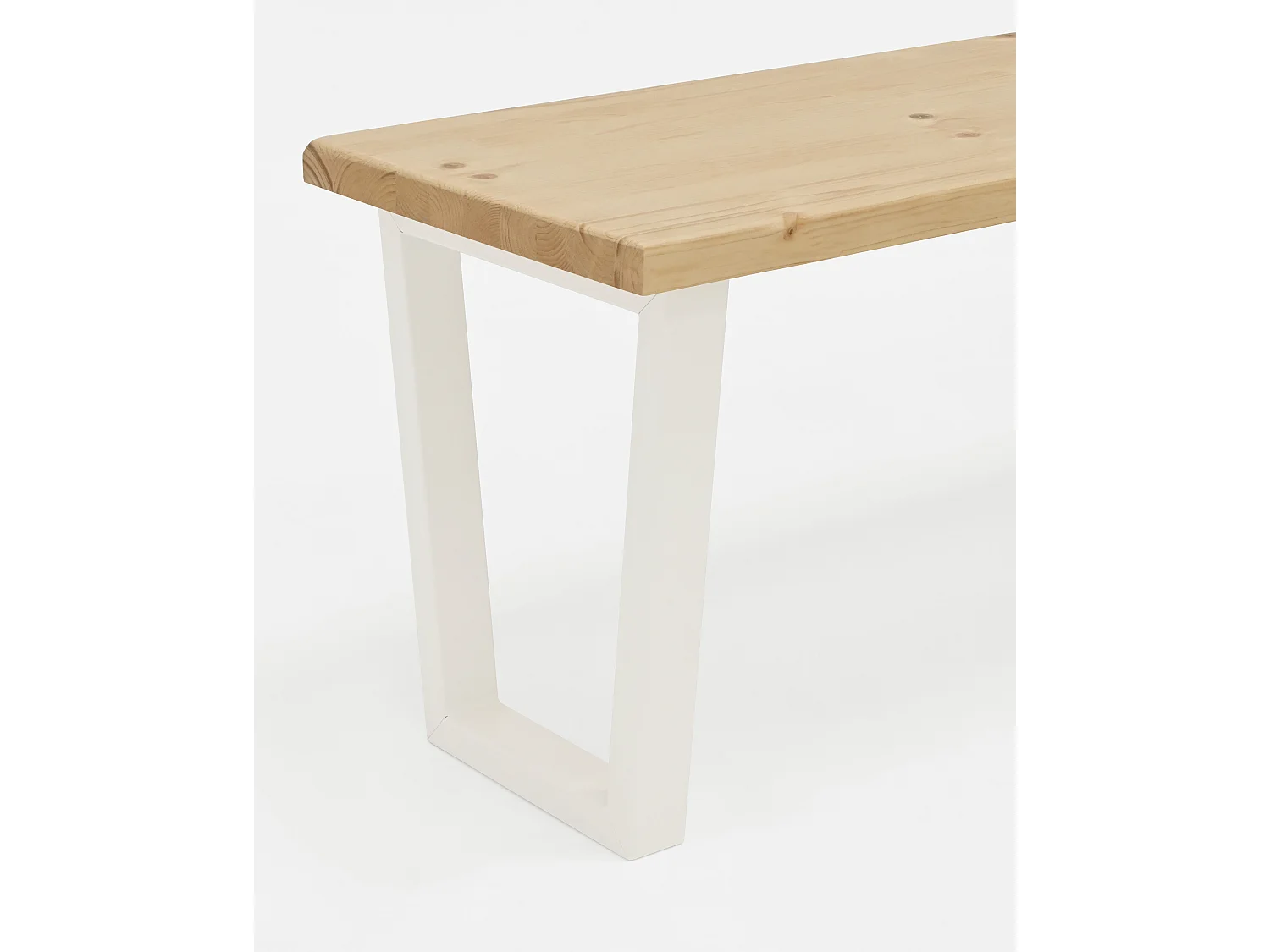 Banco de madera de pino rectangular Decowood para interiores en color natural con patas de hierro blancas de 140cm estilo industrial - NOA - DECOWOOD