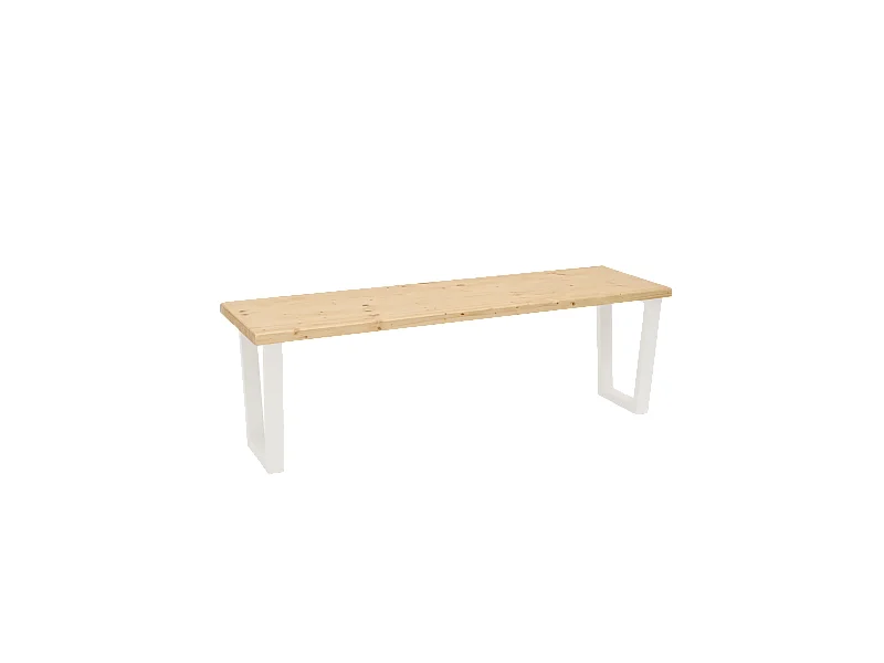 Banc en bois de pin et fer couleur naturel et blanc 120x45cm - GALA - DECOWOOD