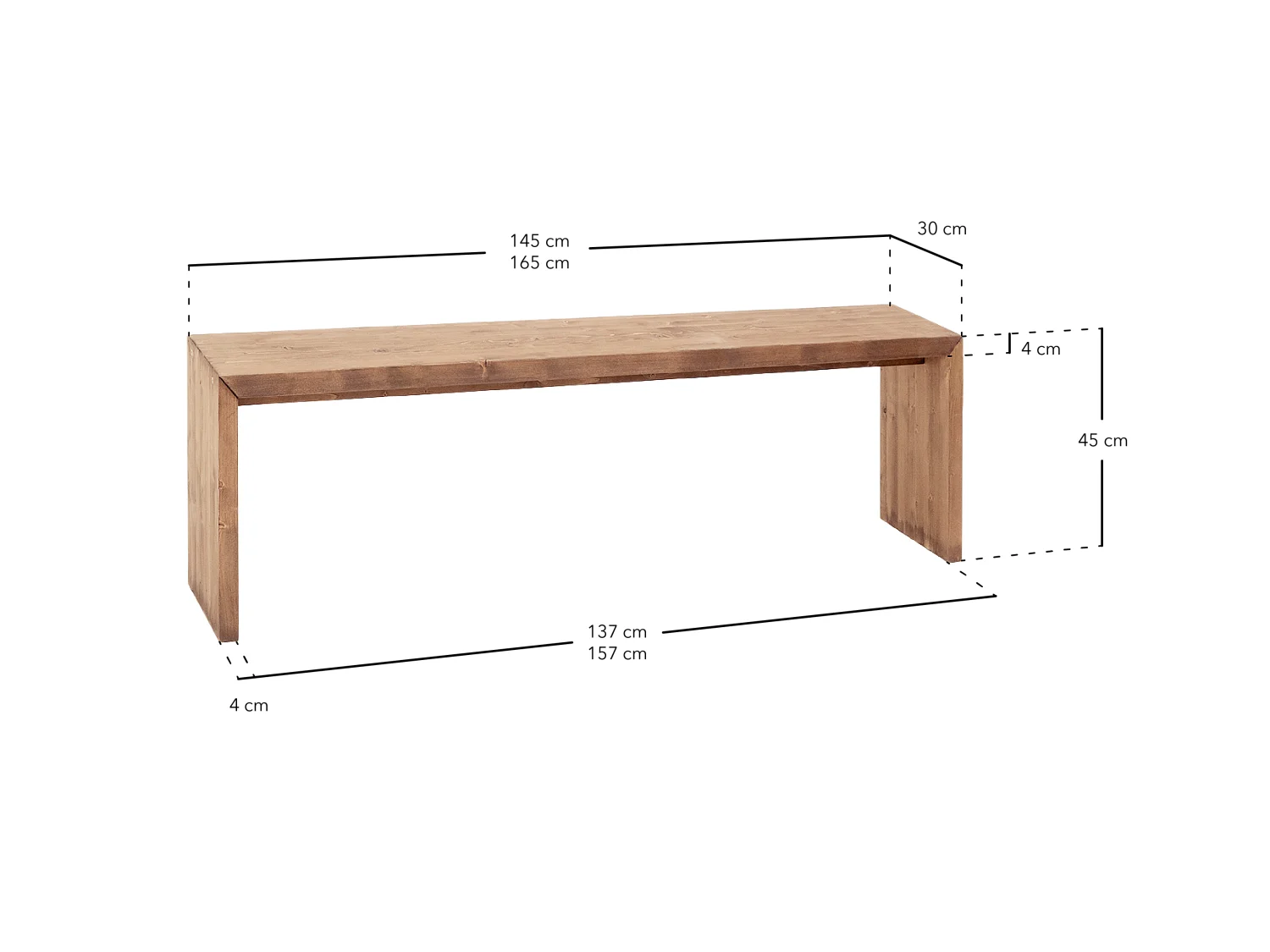 Panca rettangolare in legno masello in tono naturale 165x45cm - TELVA - DECOWOOD