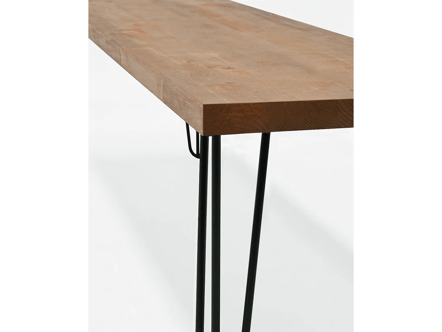 Banco de madera de pino rectangular Decowood para interiores en color roble oscuro con patas de hierro negras de 140cm estilo industrial - NOA - DECOWOOD