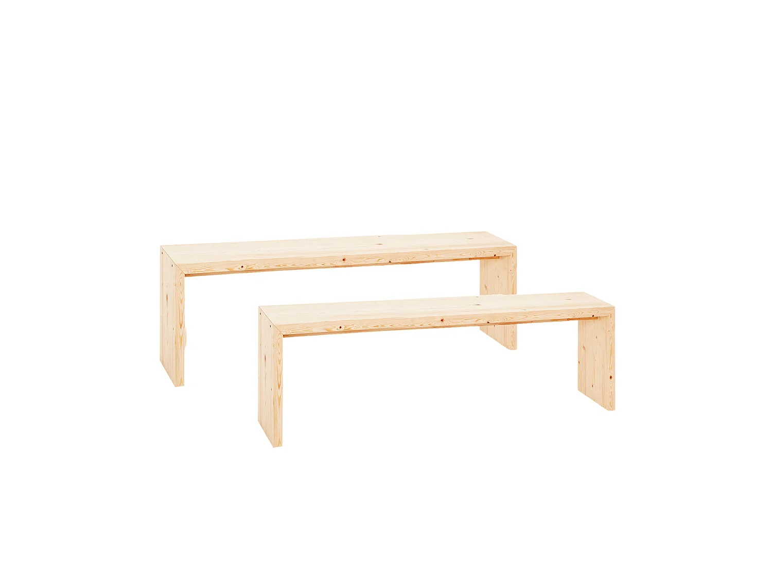 Kit de 2 bancos de madera de abeto rectangulares Decowood para interiores en color natural de 165x45cm - TELVA - DECOWOOD