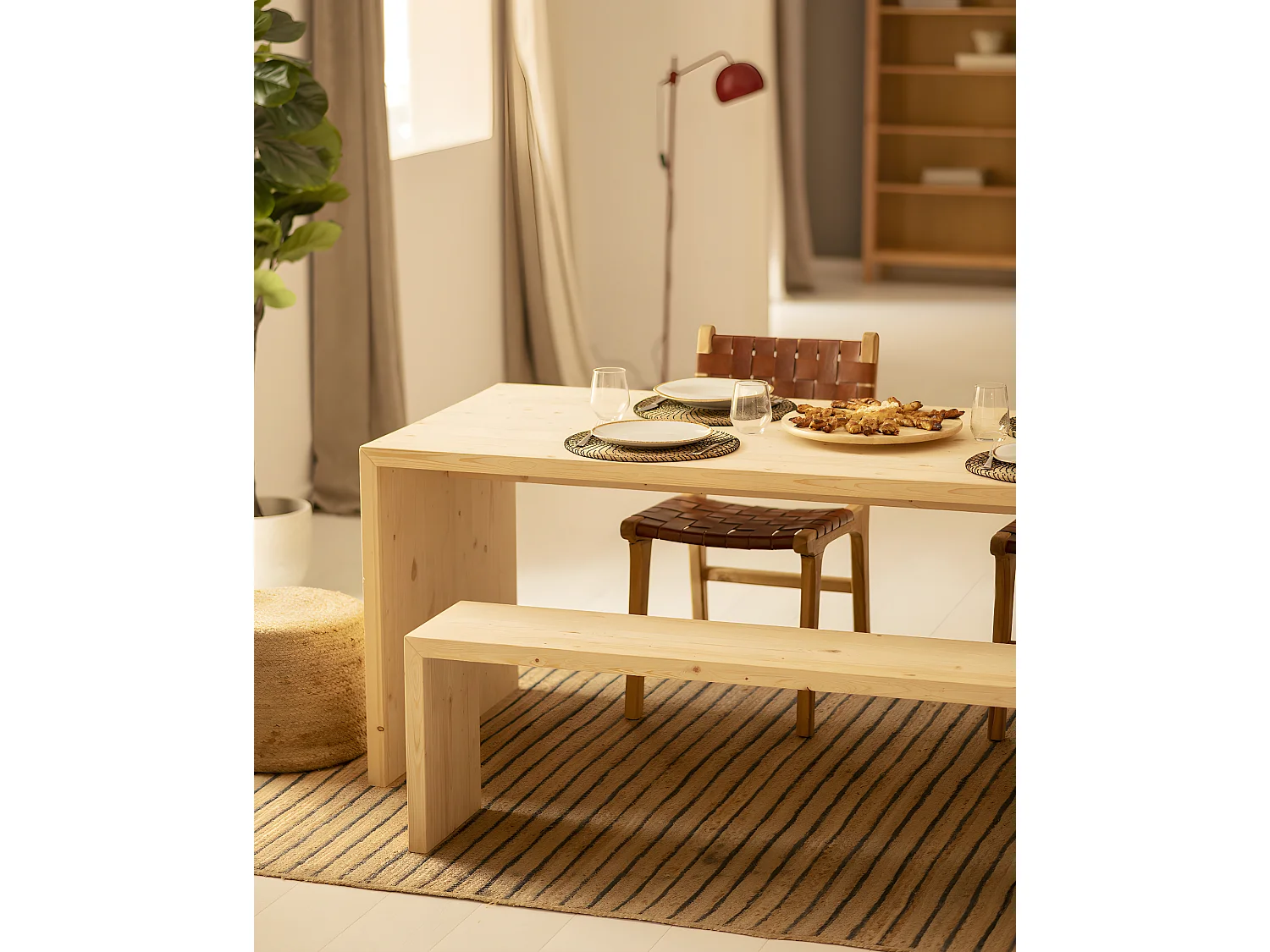 Set 2 panchine rettangolare in legno massello in tono naturale 165x45cm - TELVA - DECOWOOD