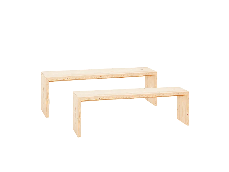 Kit de 2 bancos de madera de abeto rectangulares Decowood para interiores en color natural de 165x45cm - TELVA - DECOWOOD