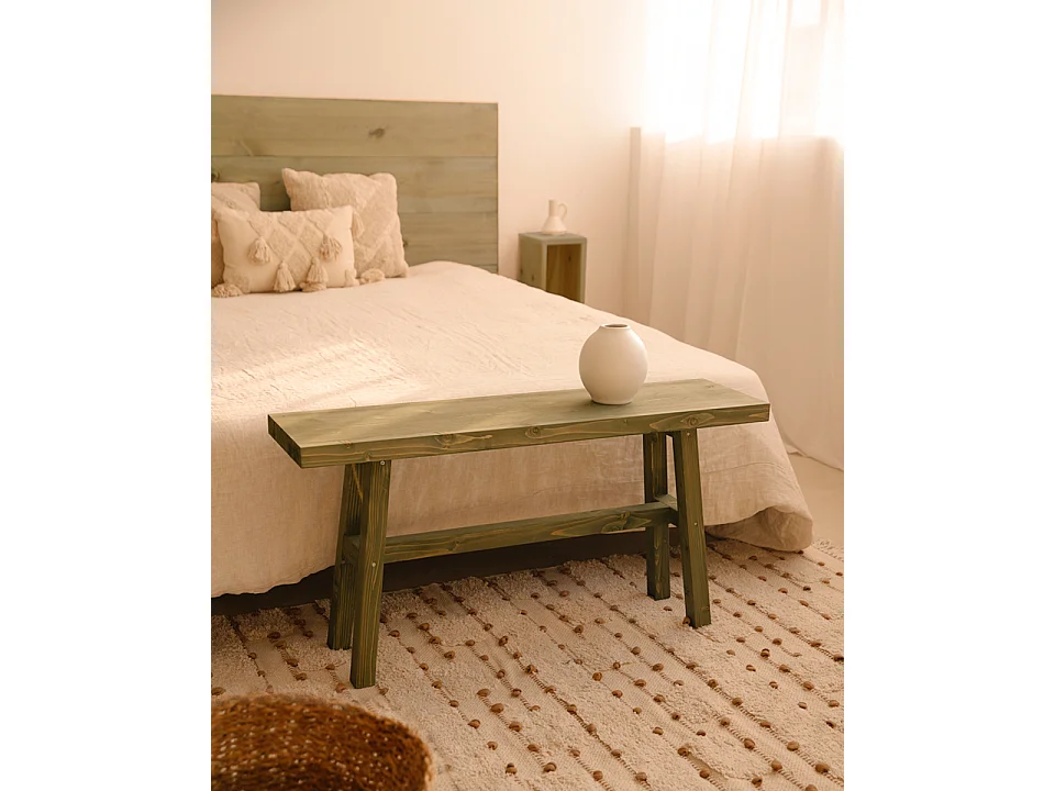 Banqueta de madera maciza en tono verde de 100x50cm - BATÁN - DECOWOOD