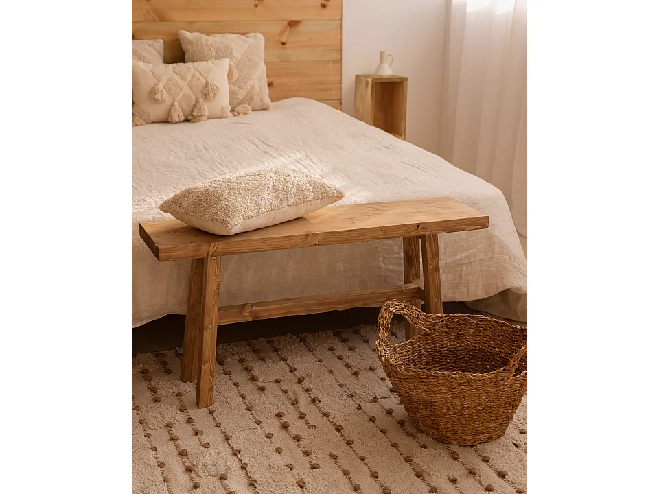 Banqueta de madera maciza en tono roble oscuro de 100x50cm - BATÁN - DECOWOOD