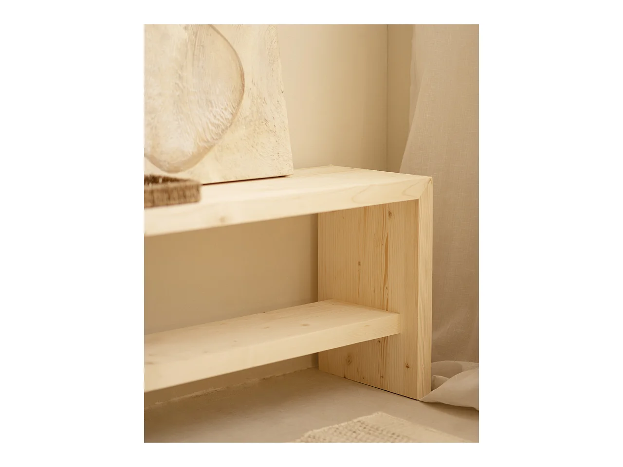 Banco / zapatero de madera maciza de abeto Decowood en tono natural de 145x45cm - TELVA - DECOWOOD