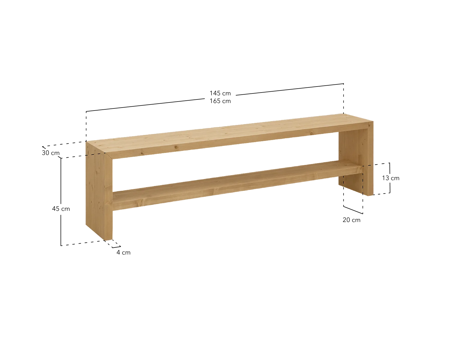 Banco / zapatero de madera maciza de abeto Decowood en tono natural de 145x45cm - TELVA - DECOWOOD