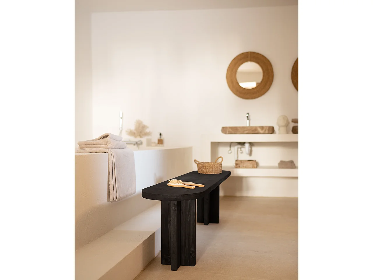 Banco de madera de abeto ovalado Decowood para interiores en color roble medio de 160x45cm - TOKYO - DECOWOOD