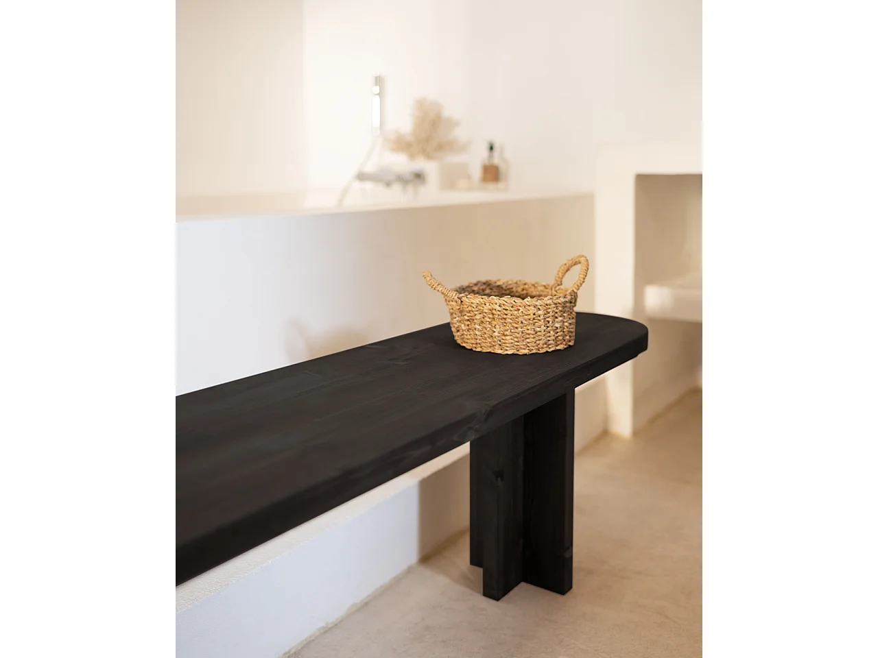 Banco de madera de abeto ovalado Decowood para interiores en color roble medio de 160x45cm - TOKYO - DECOWOOD