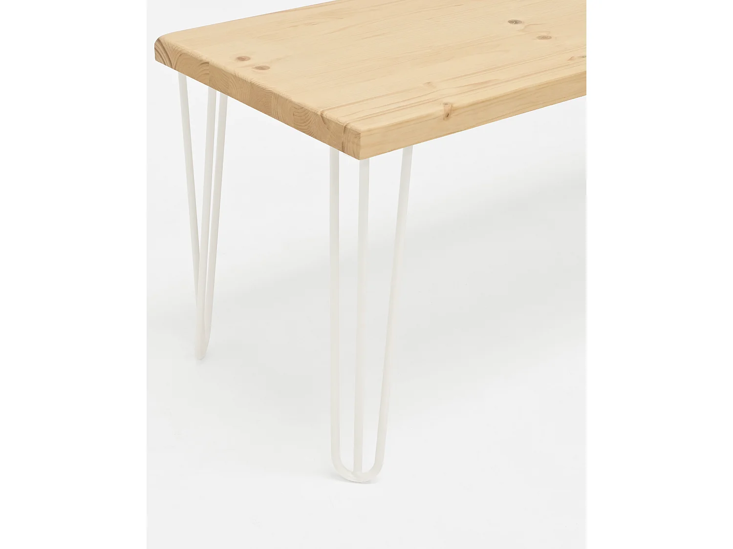 Banco de madera de pino rectangular Decowood para interiores en color natural con patas de hierro blancas de 120cm estilo industrial - NOA - DECOWOOD