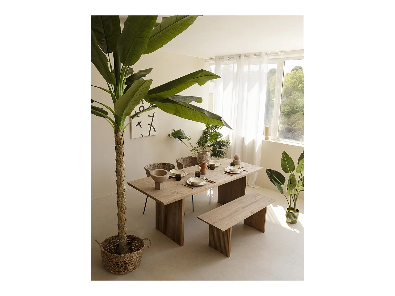Banc en bois de pin vieilli 120x45cm - BALI - DECOWOOD