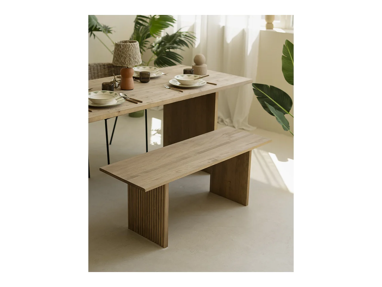 Banc en bois de pin vieilli 120x45cm - BALI - DECOWOOD