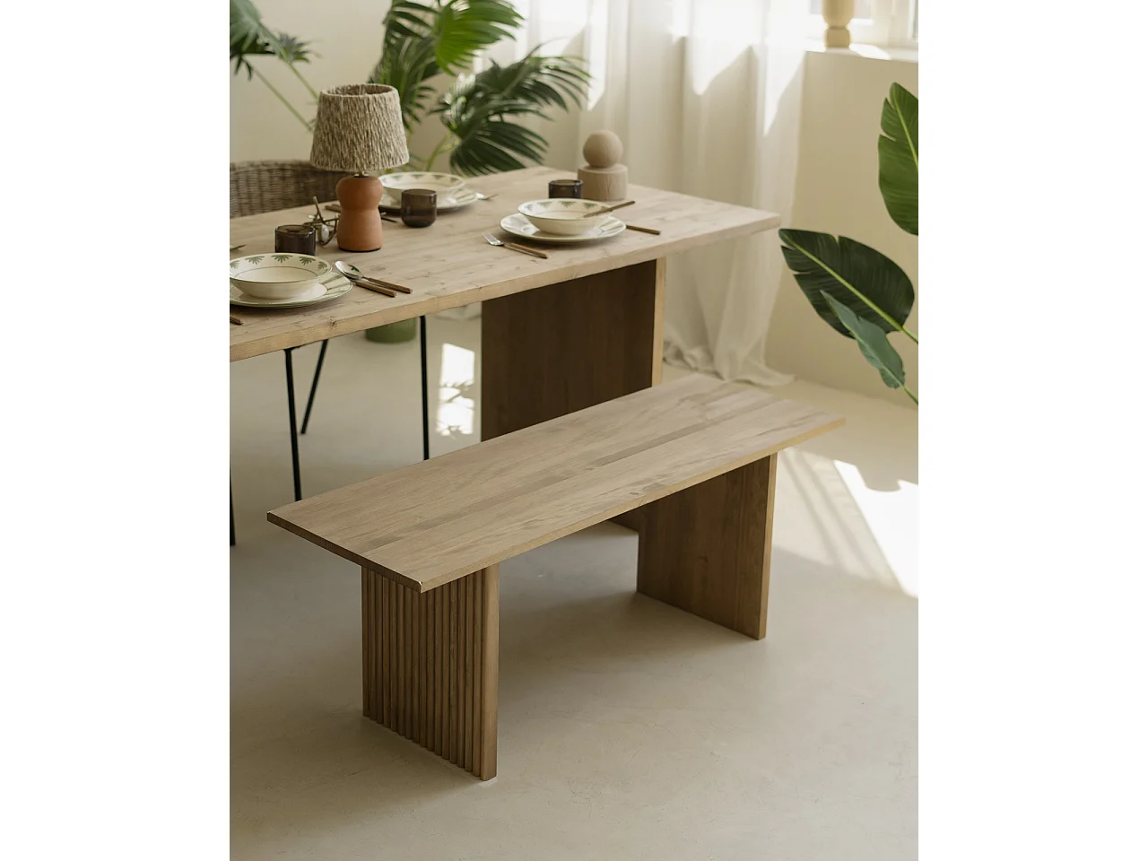 Panca rettangolare in legno masello in tono rovere scuro 120x45cm - BALI - DECOWOOD