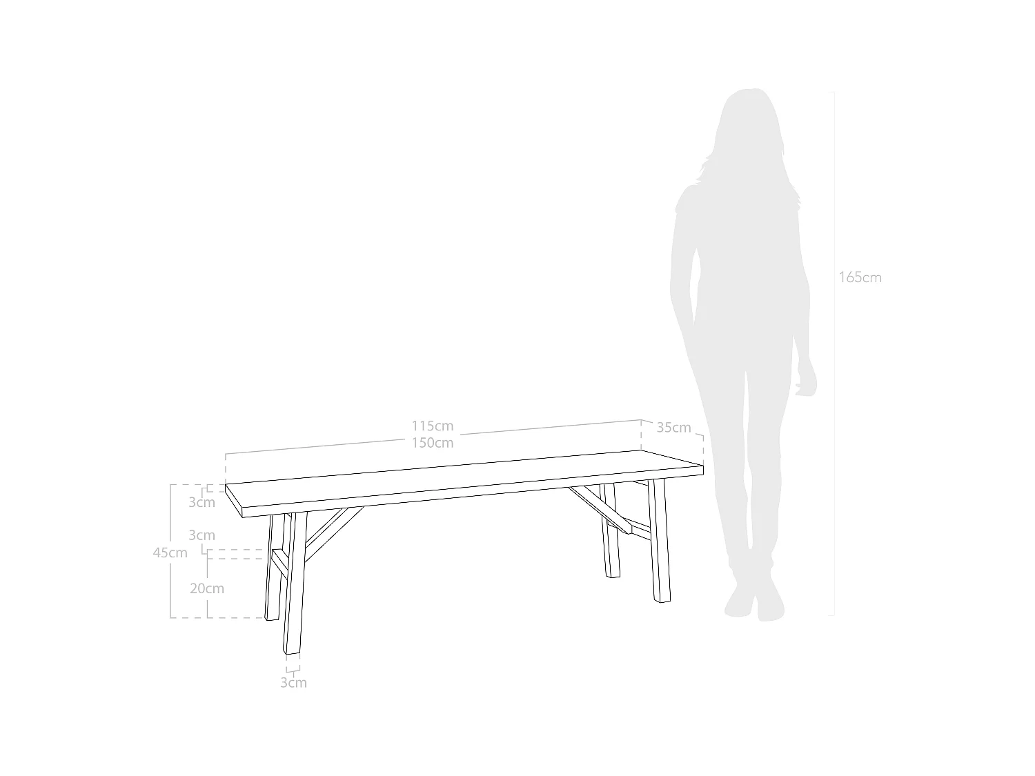 Panca rettangolare in legno masello in tono noce 115x45cm - SIEP - DECOWOOD