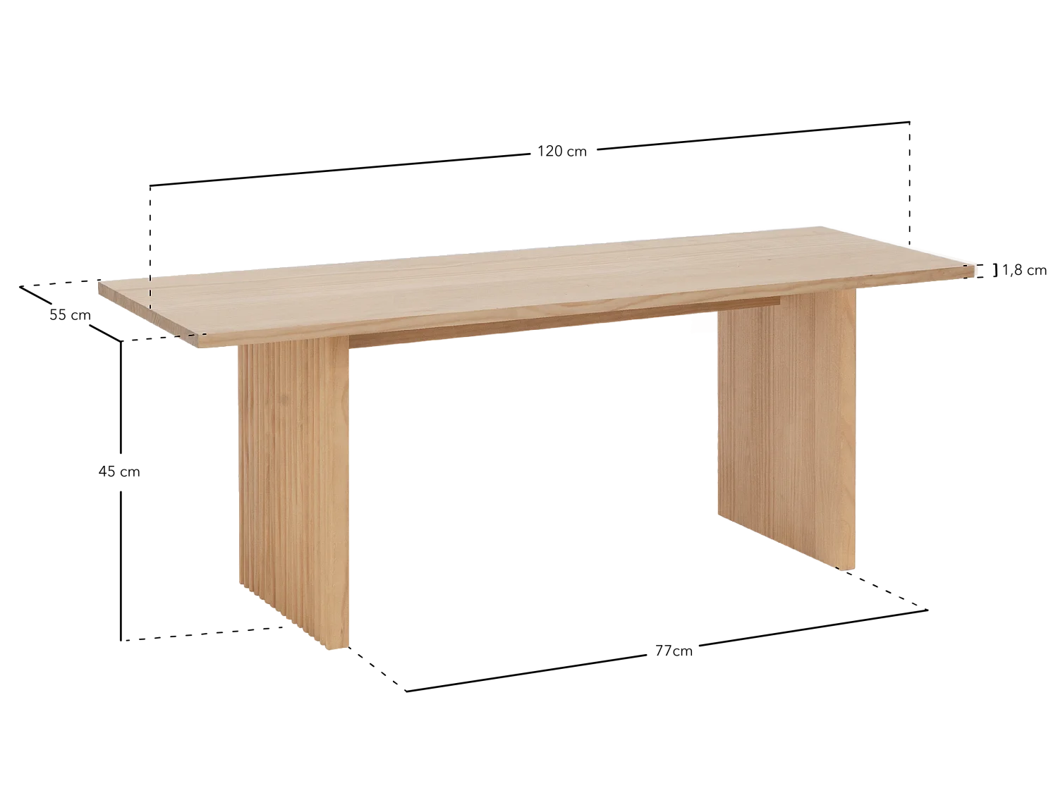 Banco de madera maciza rectangular Decowood para interiores con patas ranuradas en color natural de 120x45cm - BALI - DECOWOOD