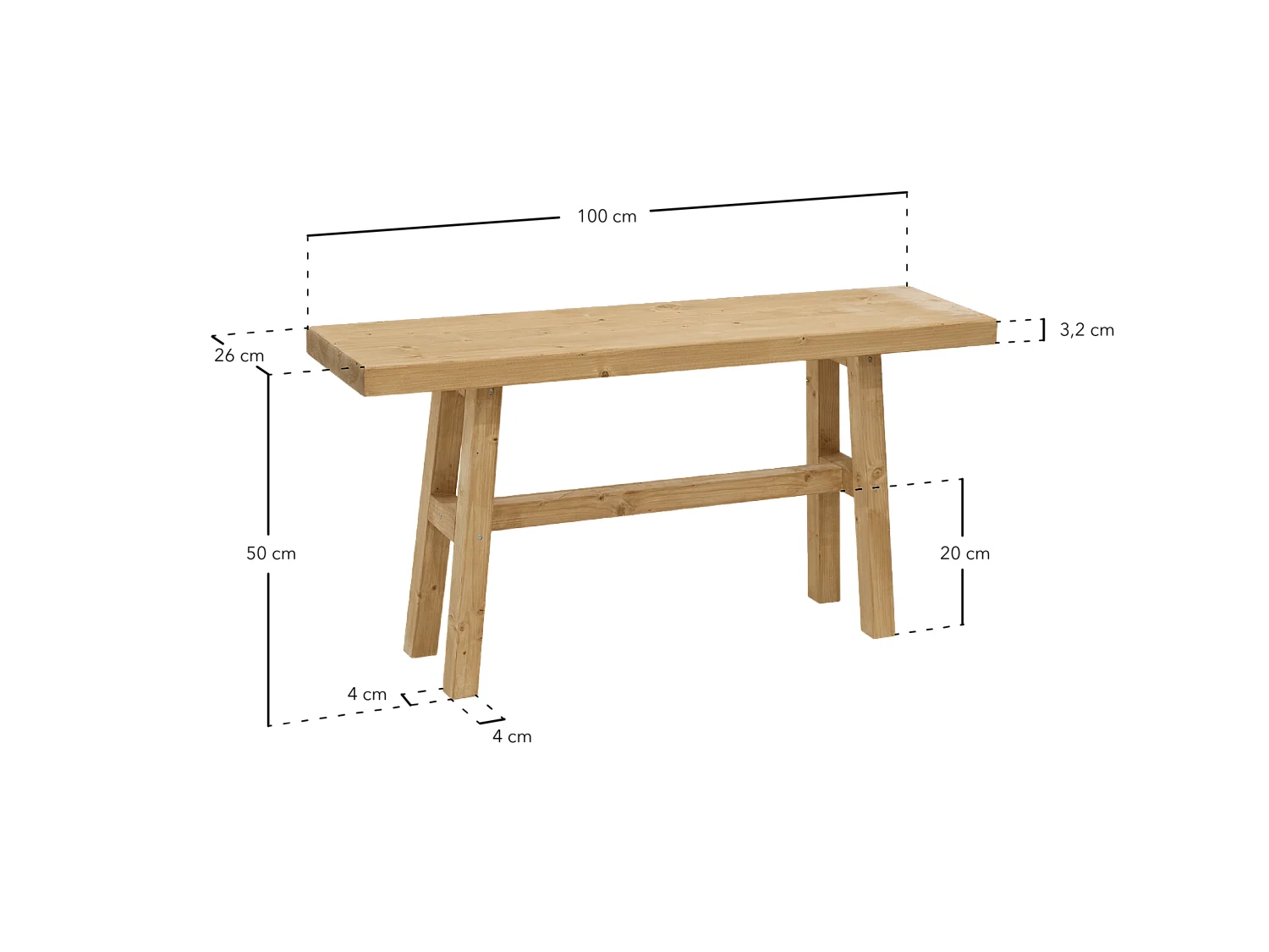 Banc en bois de sapin marron 100x50cm - BATÁN - DECOWOOD