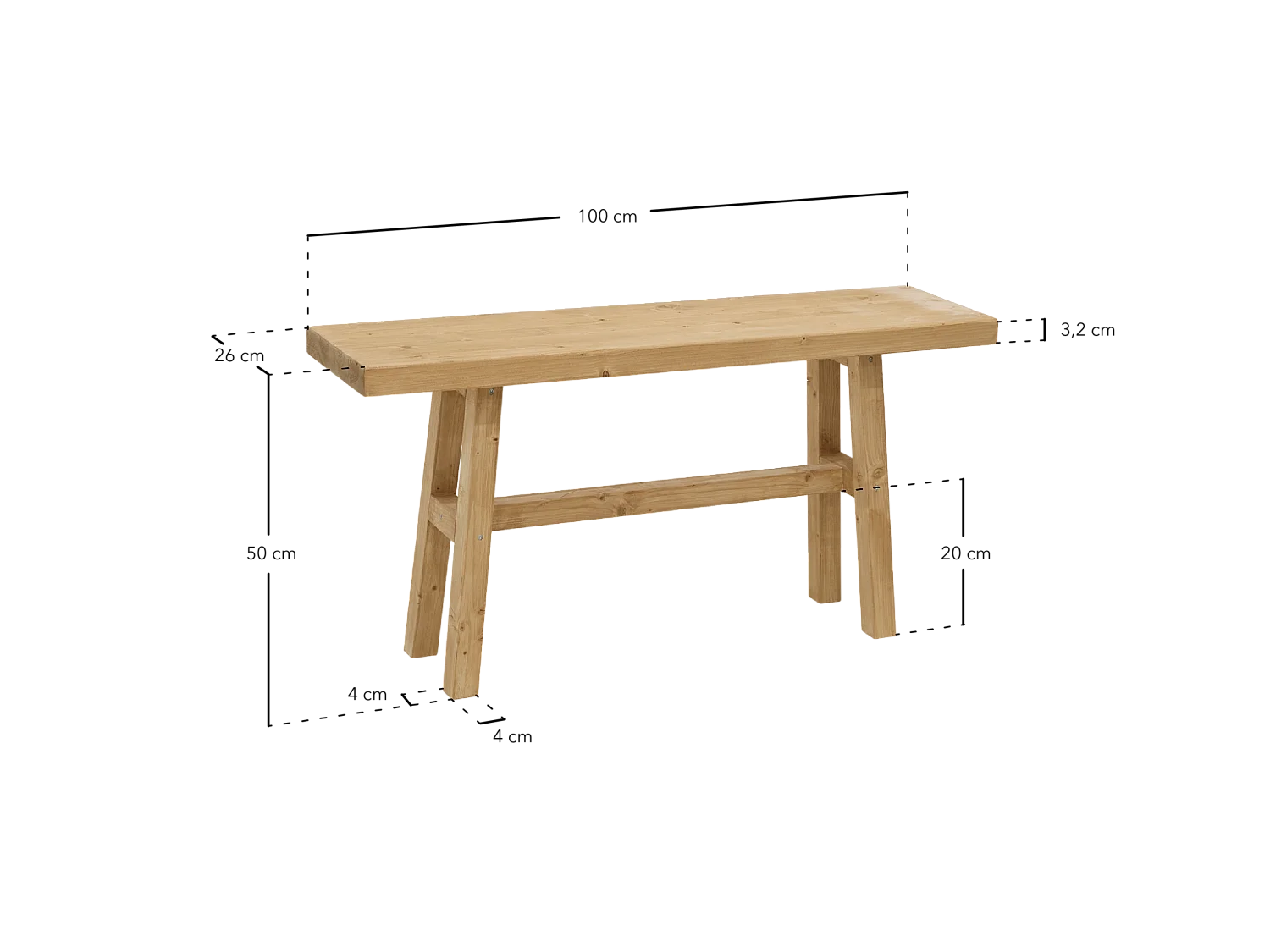 Panca decorativa in legno massello in tono marrone chiaro 100x50cm - BATÁN - DECOWOOD