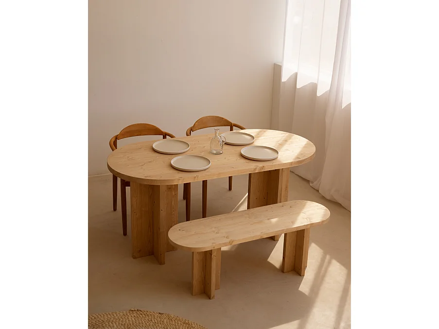 Panca ovale in legno masello in tono marrone chiaro 120x45cm - TOKYO - DECOWOOD