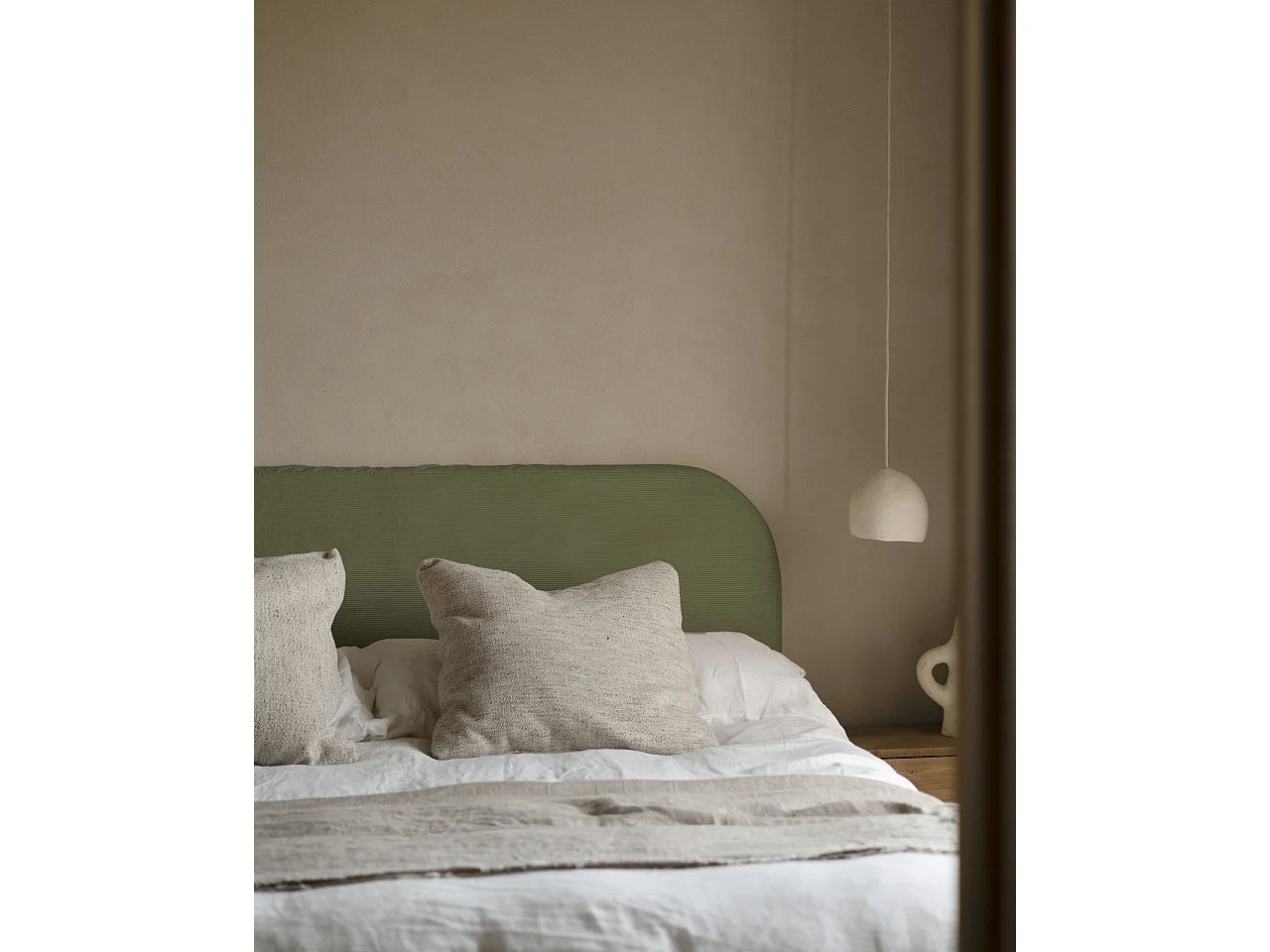 Tête de lit déhoussable en velours côtelé vert 160x110cm - LOLA - DECOWOOD