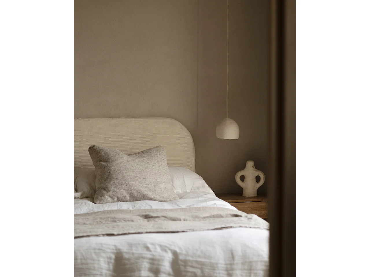 Tête de lit déhoussable en velours côtelé beige 140x110cm - LOLA - DECOWOOD